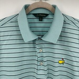 Masters Collection Mens Large Pima Cotton Striped Polo Shirt Light Blue Golf